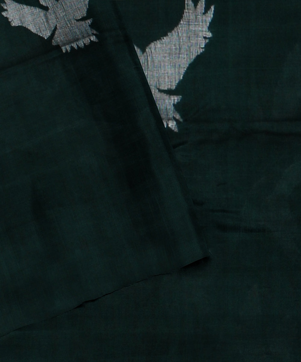 Dark green grey handloom cotton bengal saree