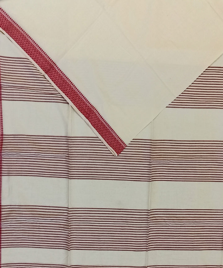 Beige red handwoven cotton bengal saree