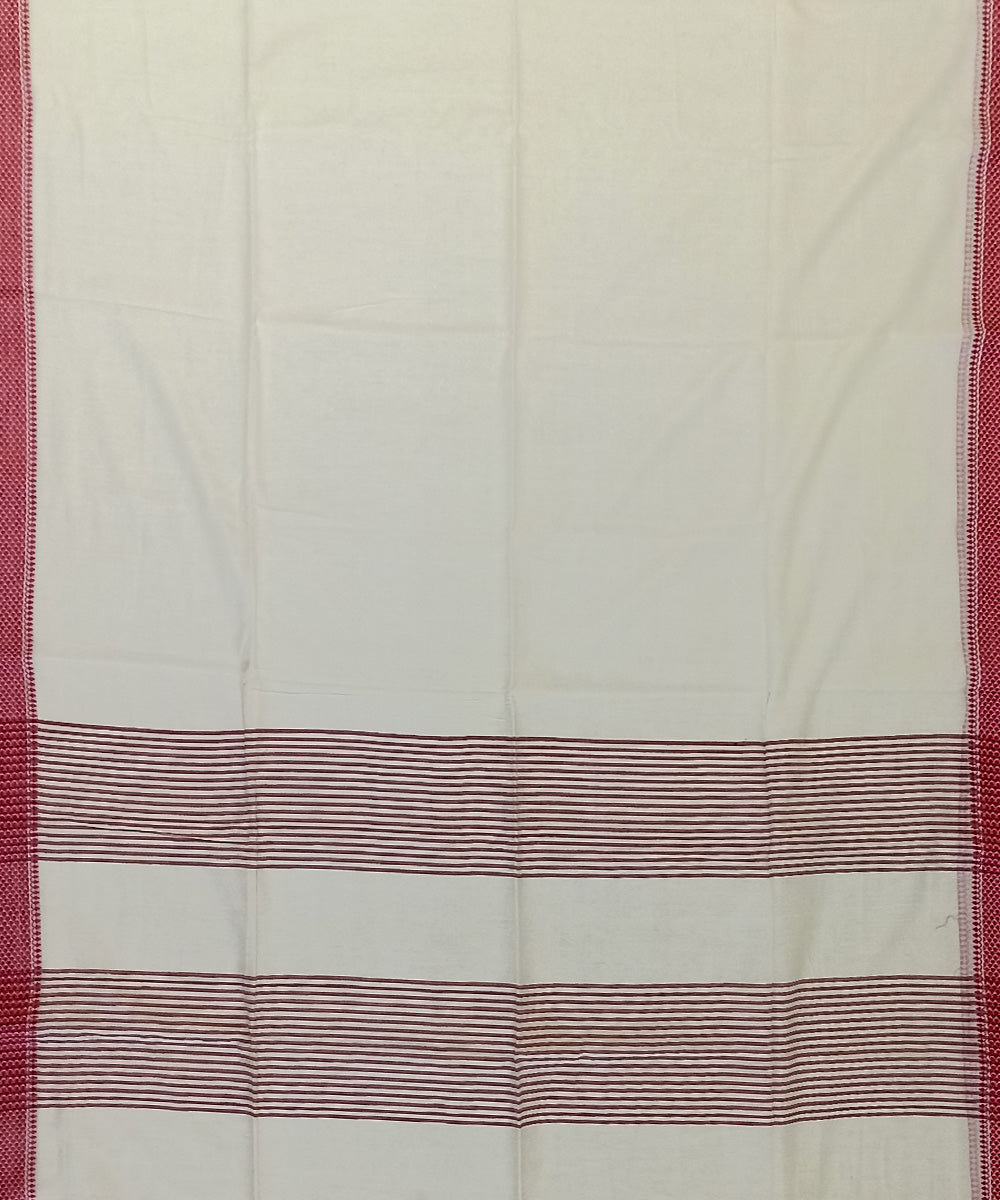 Beige red handwoven cotton bengal saree