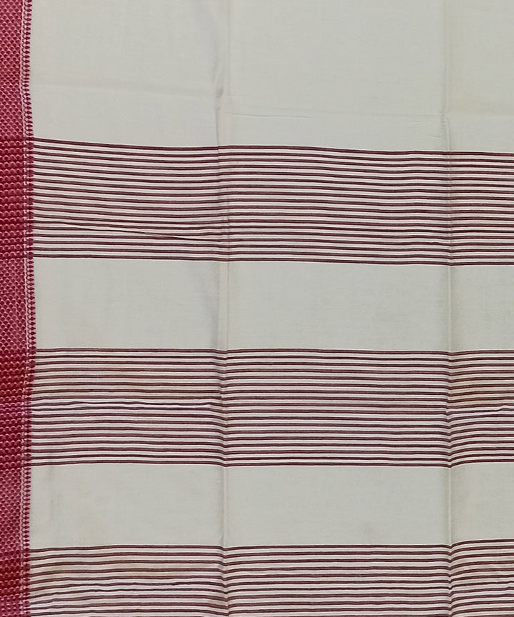Beige red handwoven cotton bengal saree