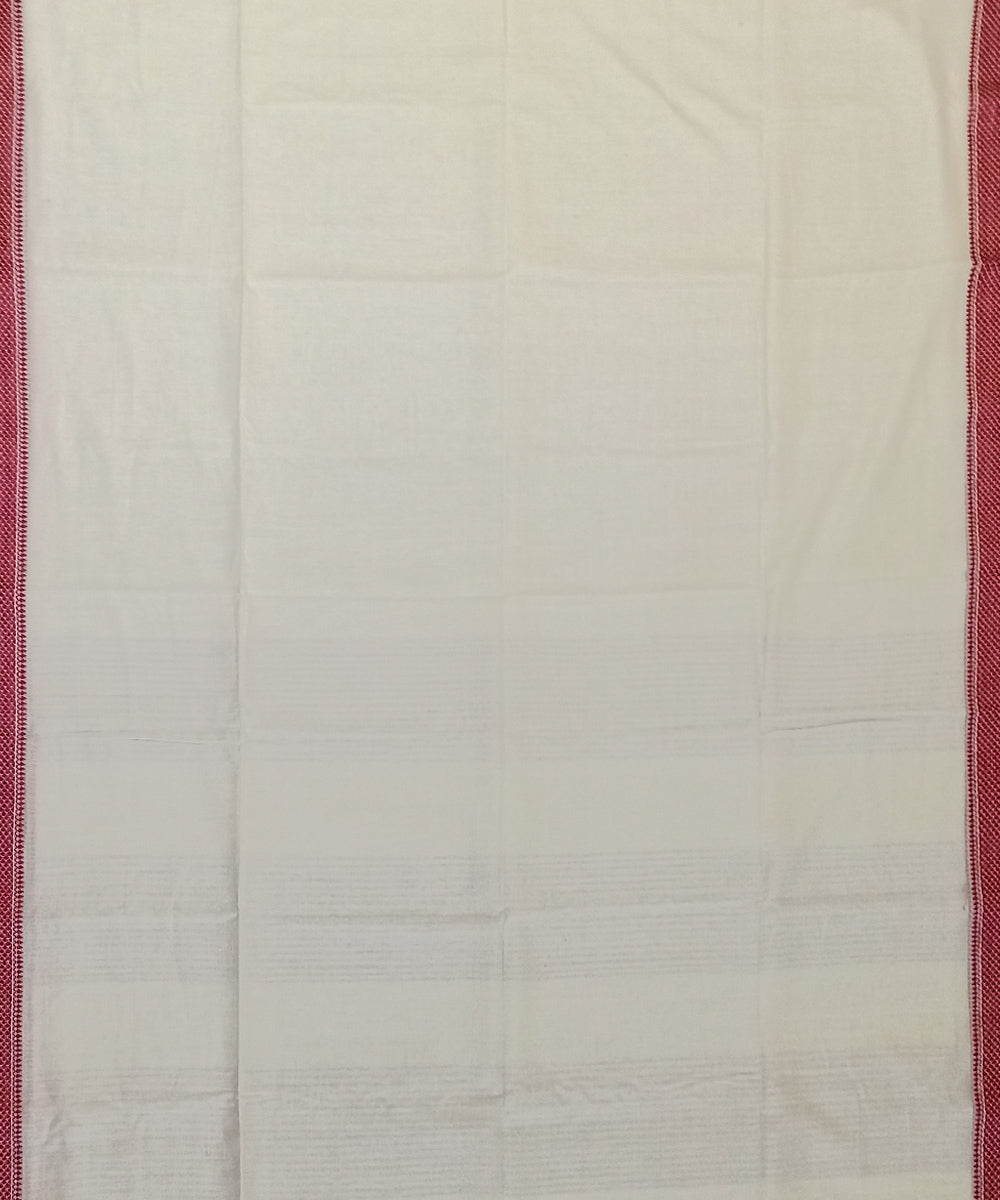 Beige red handwoven cotton bengal saree