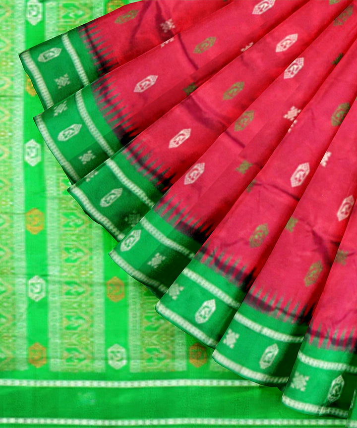 Dark pink green silk handloom bomkai saree