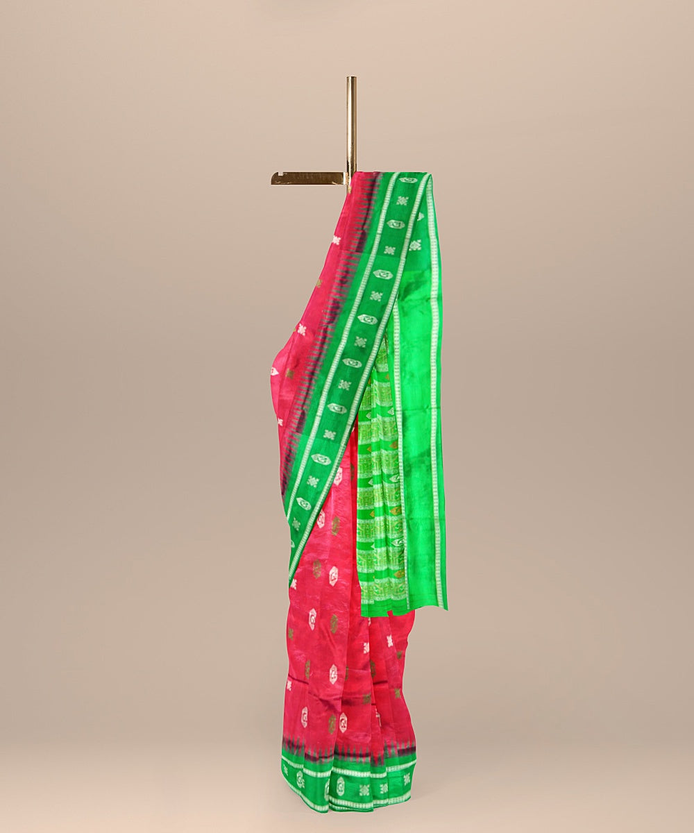 Dark pink green silk handloom bomkai saree