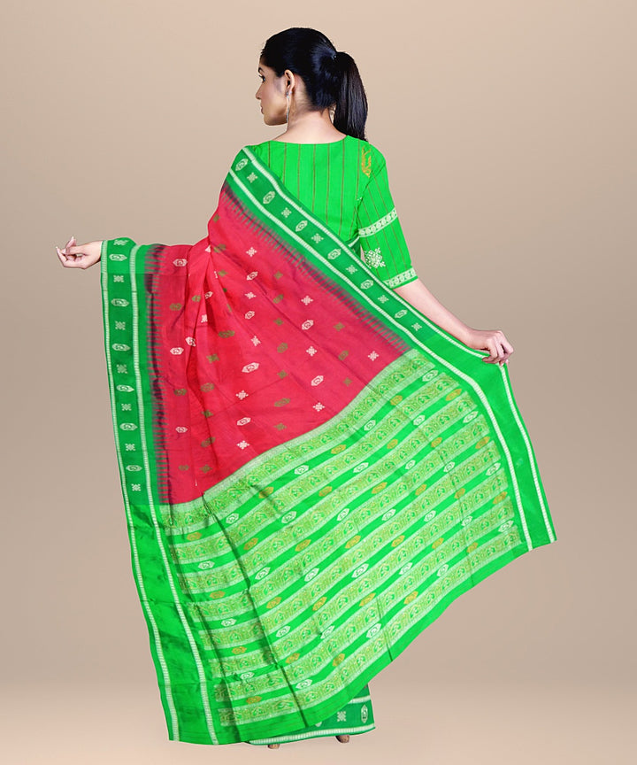 Dark pink green silk handloom bomkai saree