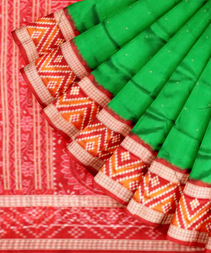 Lawn green red silk handloom bomkai saree