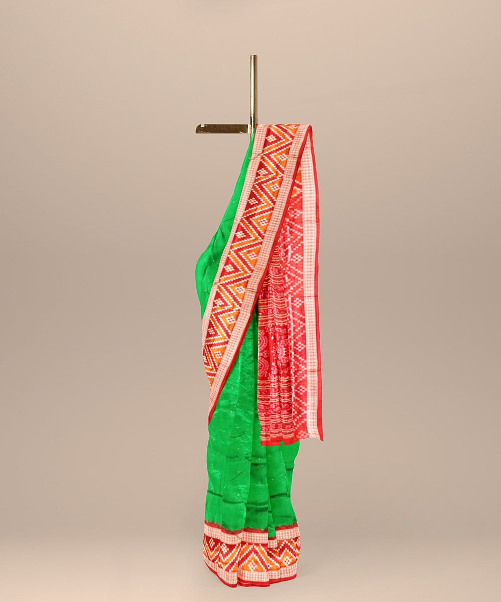 Lawn green red silk handloom bomkai saree