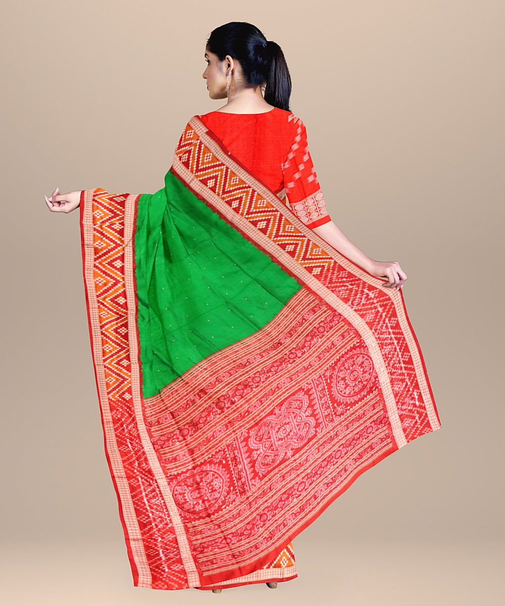 Lawn green red silk handloom bomkai saree