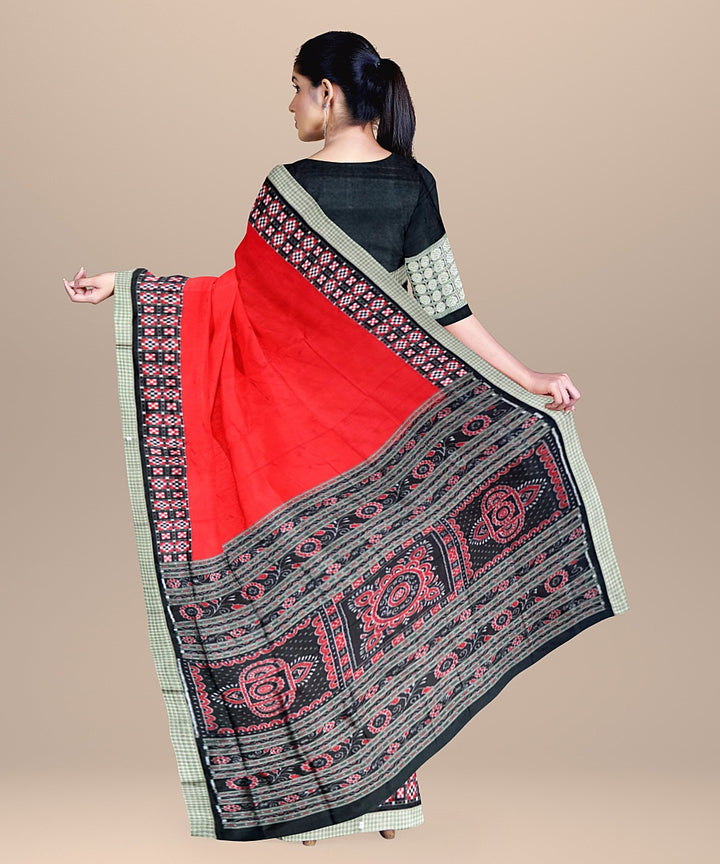 Red black silk handloom sambalpuri saree