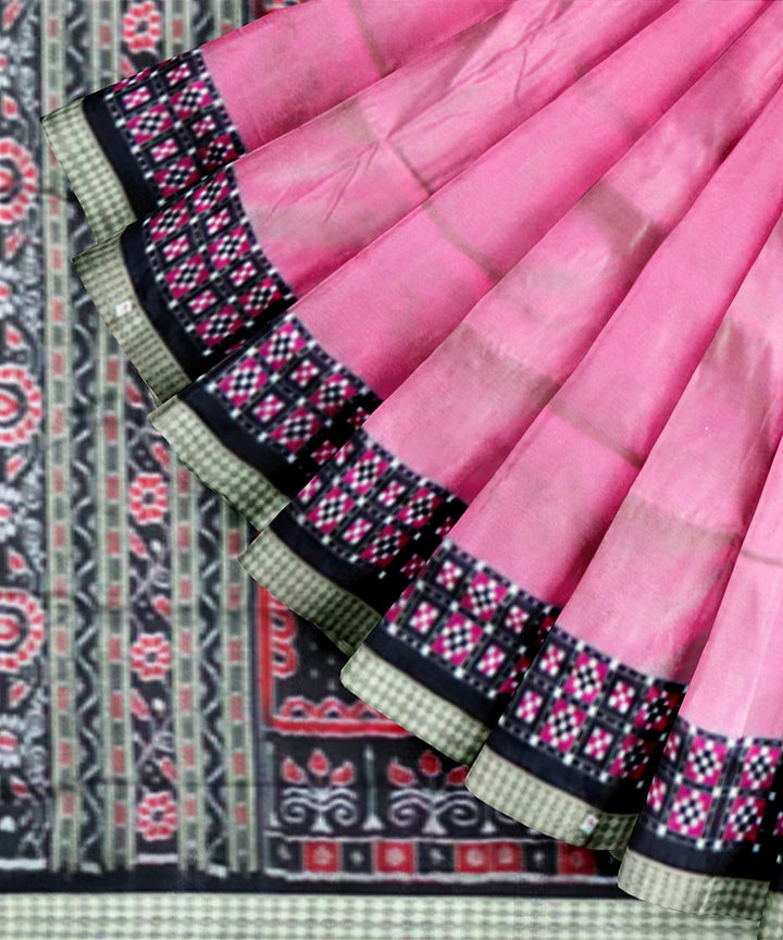 Light pink black silk handloom sambalpuri saree