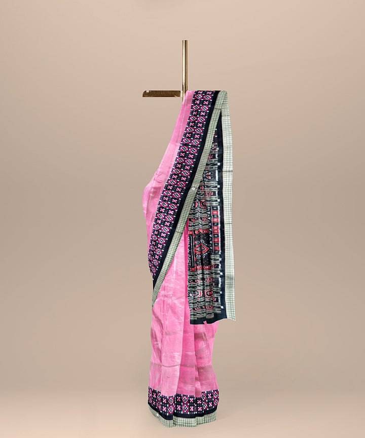 Light pink black silk handloom sambalpuri saree