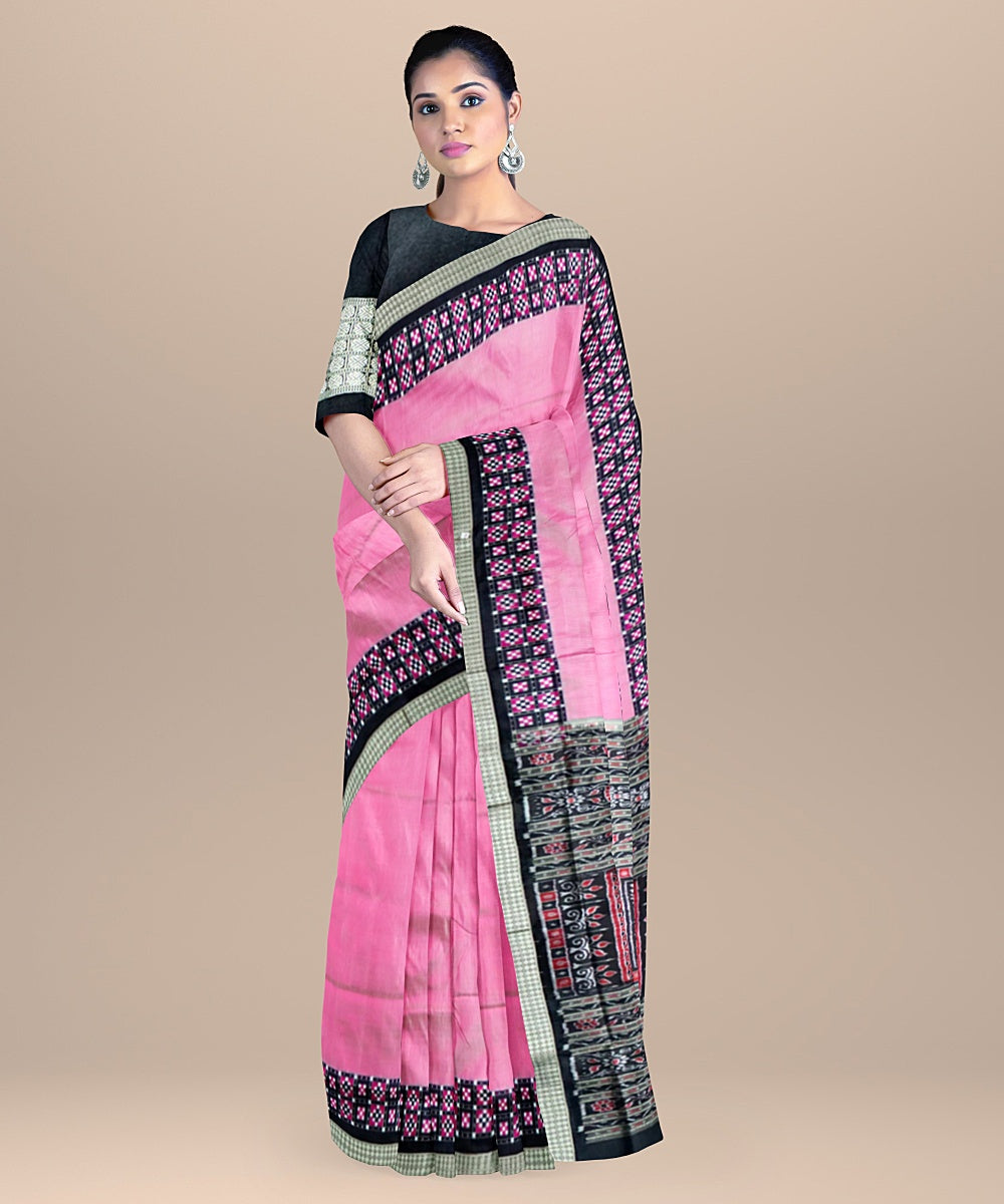 Light pink black silk handloom sambalpuri saree