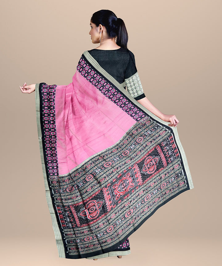 Light pink black silk handloom sambalpuri saree