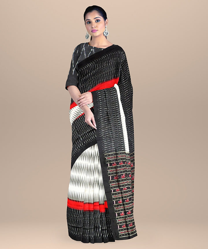 Offwhite black silk handloom sambalpuri saree