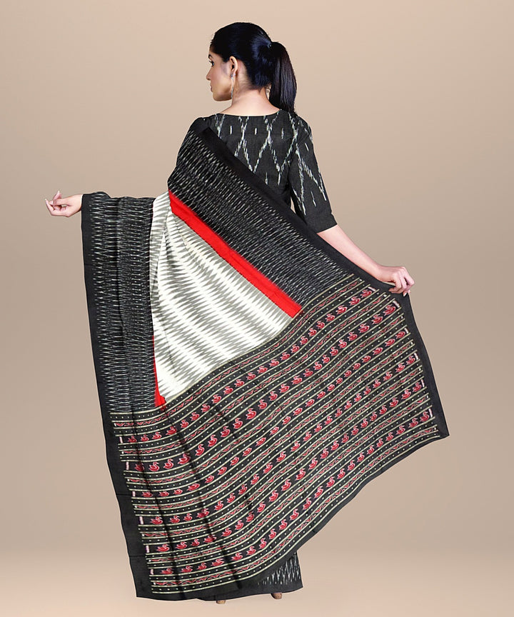 Offwhite black silk handloom sambalpuri saree