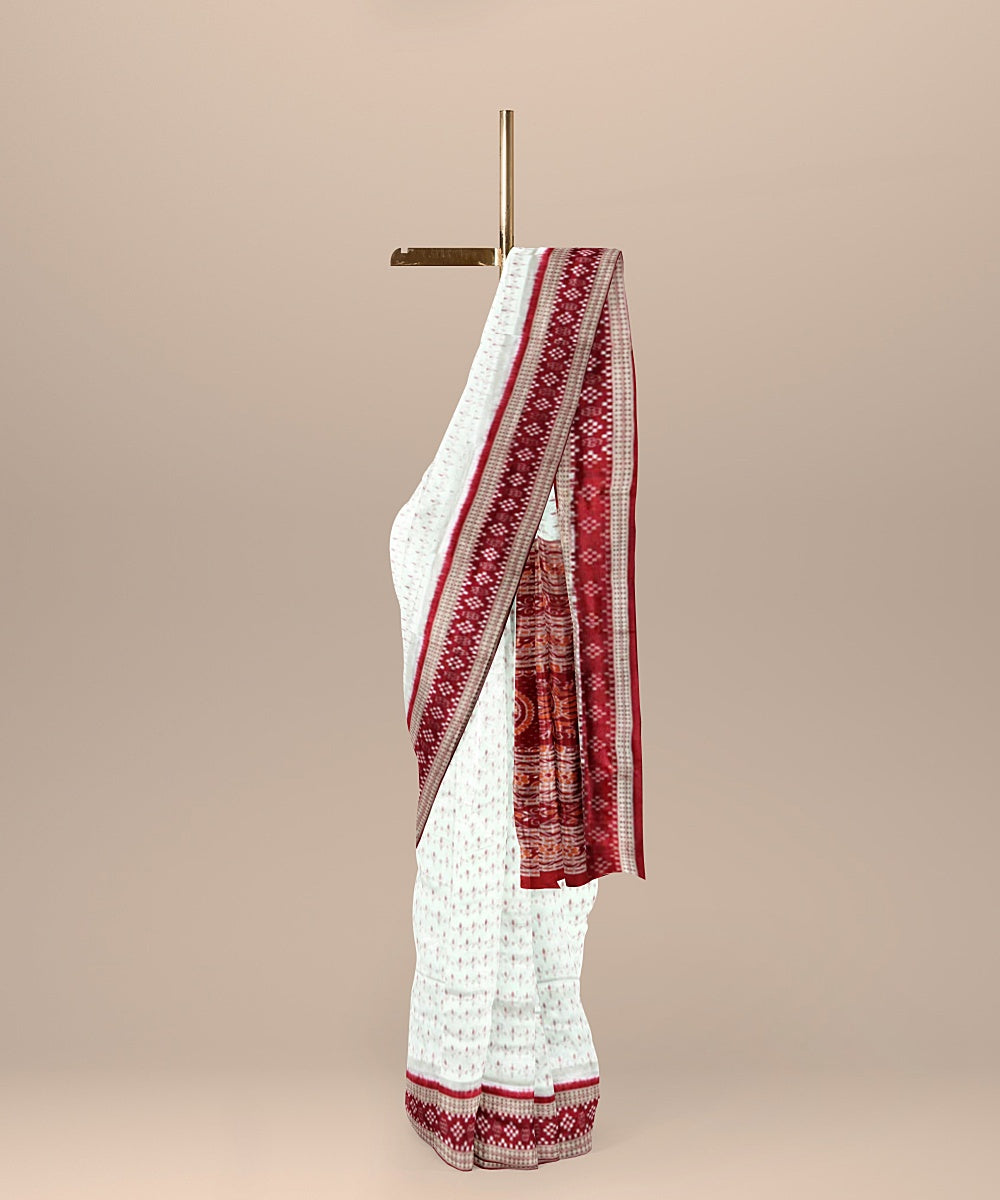 White maroon silk handloom sambalpuri saree