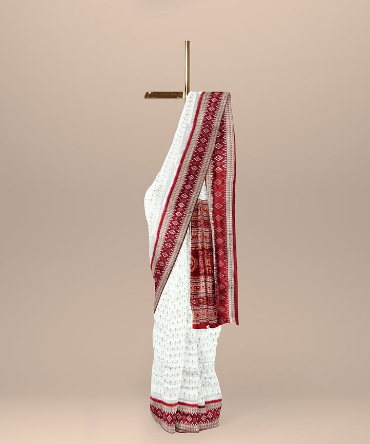 White maroon silk handloom sambalpuri saree