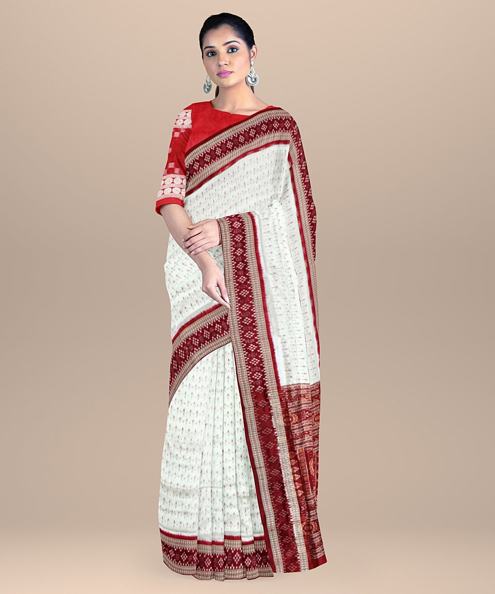 White maroon silk handloom sambalpuri saree