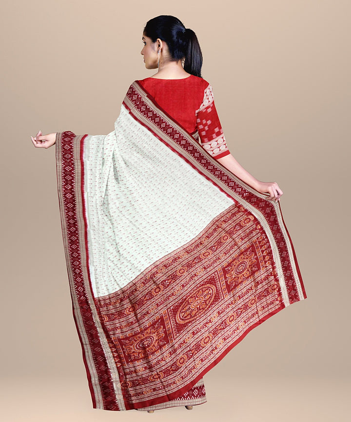 White maroon silk handloom sambalpuri saree