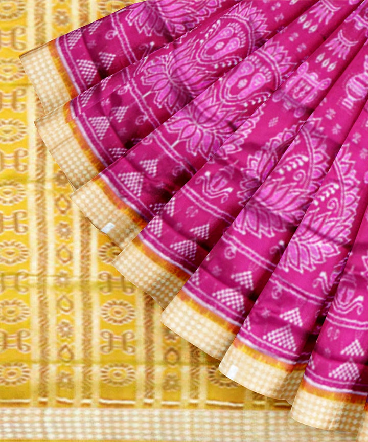 Pink mustard yellow silk handloom sambalpuri saree