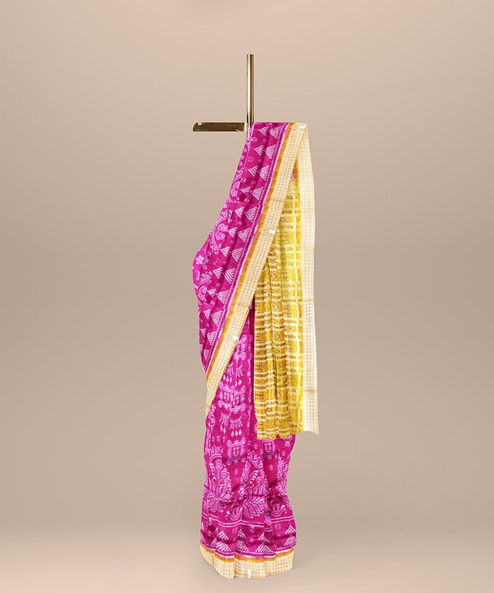 Pink mustard yellow silk handloom sambalpuri saree