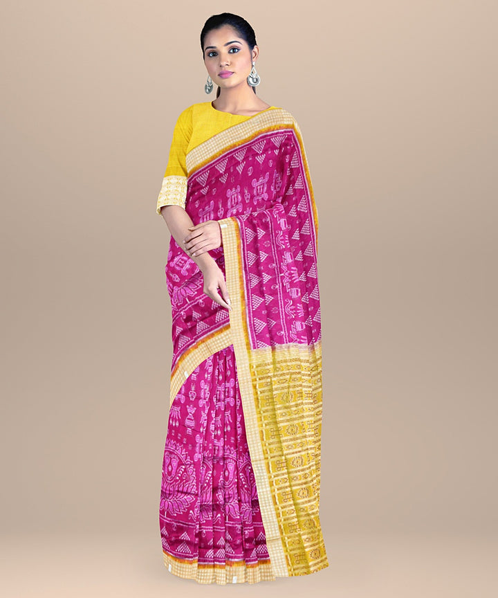 Pink mustard yellow silk handloom sambalpuri saree