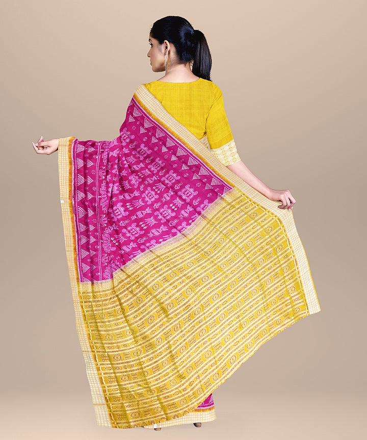 Pink mustard yellow silk handloom sambalpuri saree