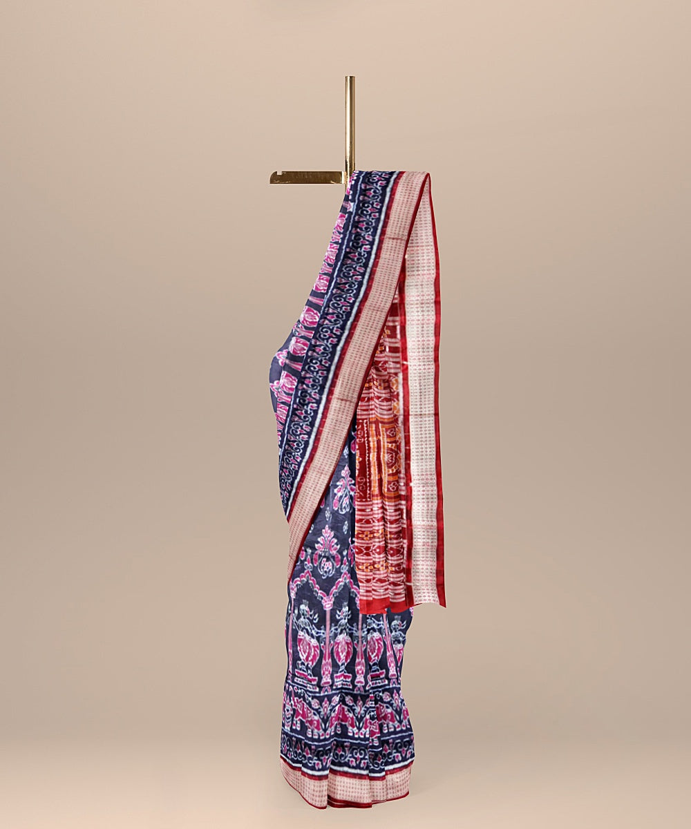 Navy blue maroon silk handloom sambalpuri saree