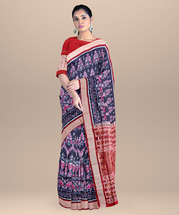 Navy blue maroon silk handloom sambalpuri saree