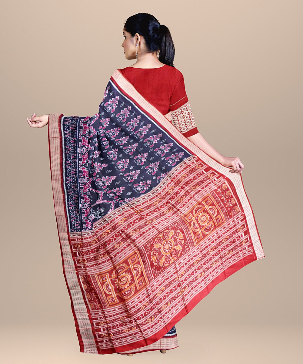 Navy blue maroon silk handloom sambalpuri saree