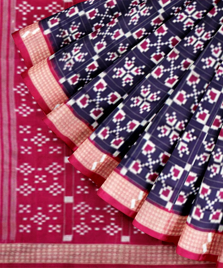 English violet cerise pink silk handloom sambalpuri saree