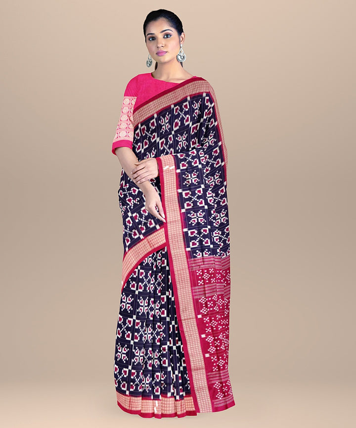 English violet cerise pink silk handloom sambalpuri saree