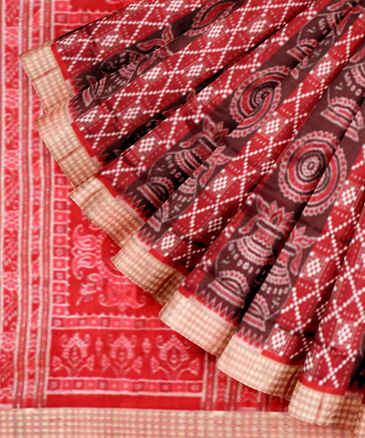 Maroon red handloom silk sambalpuri saree