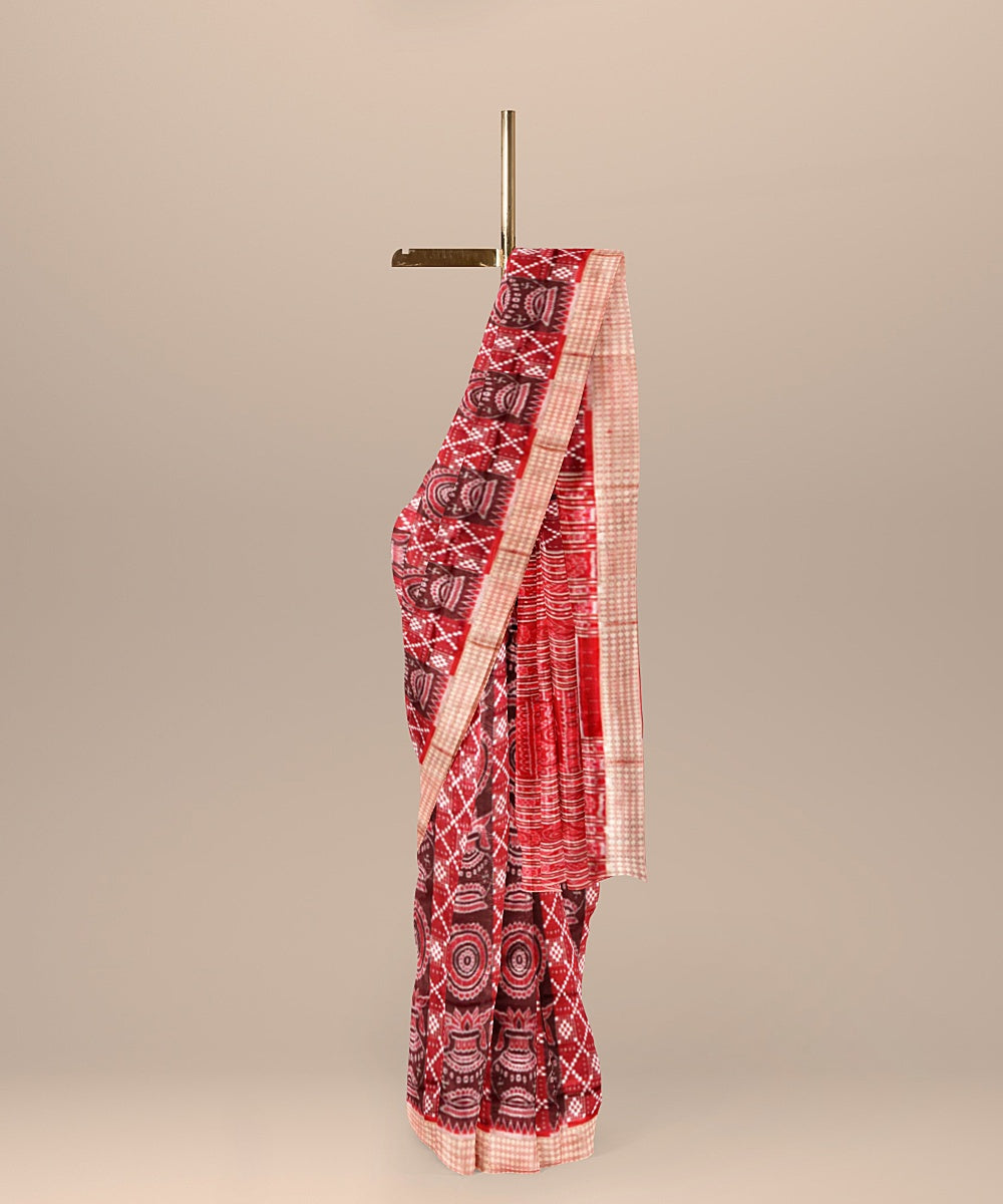 Maroon red handloom silk sambalpuri saree