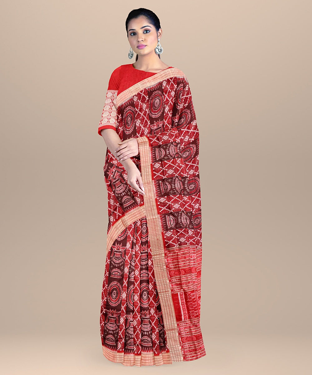 Maroon red handloom silk sambalpuri saree