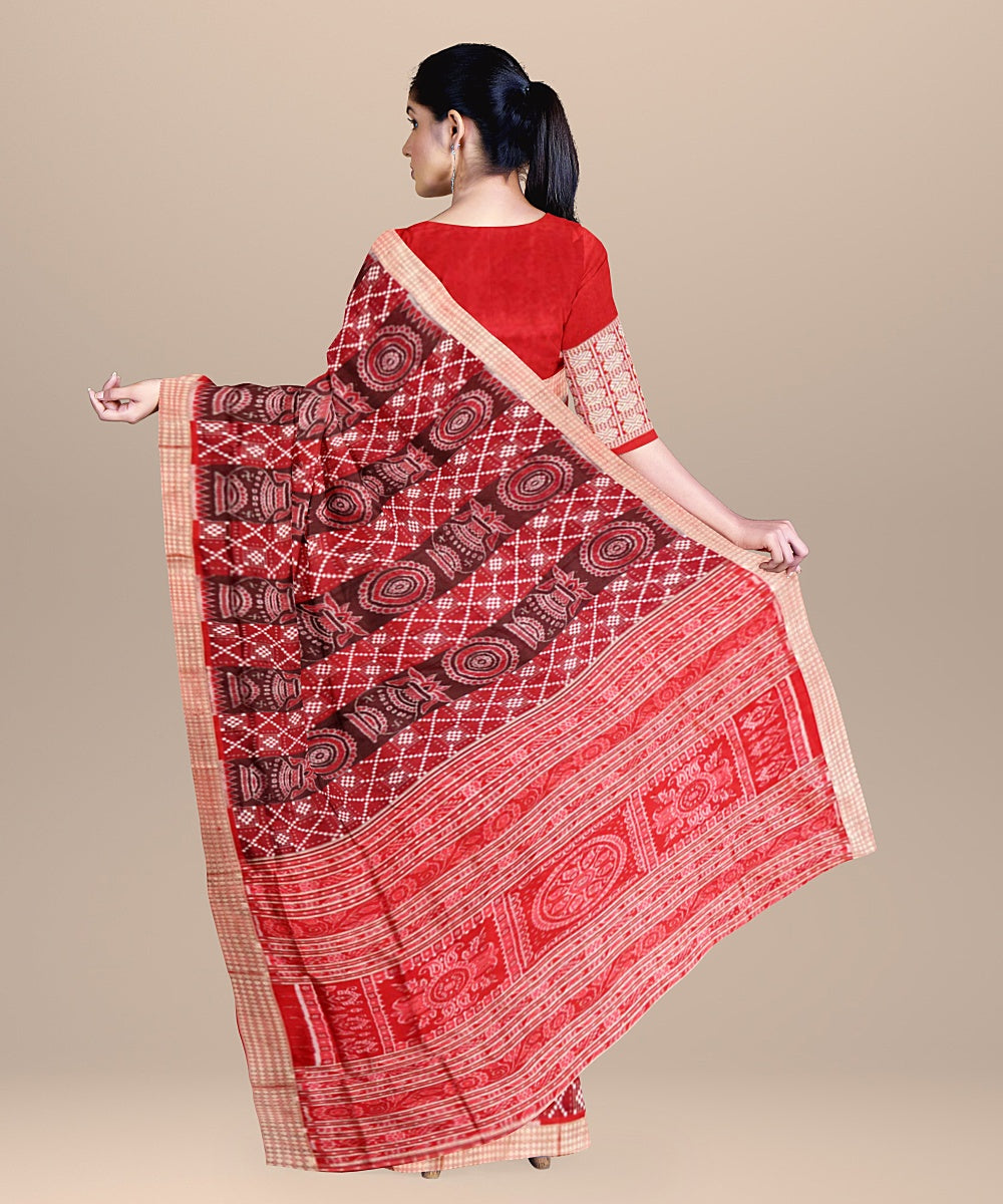 Maroon red handloom silk sambalpuri saree