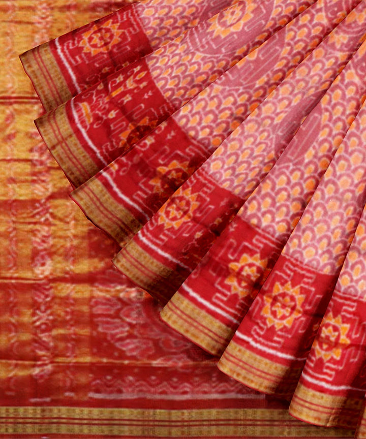 Coral pink red silk handloom sambalpuri saree