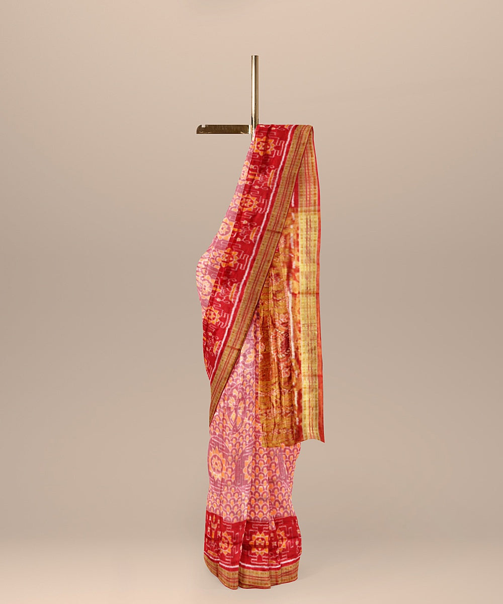 Coral pink red silk handloom sambalpuri saree