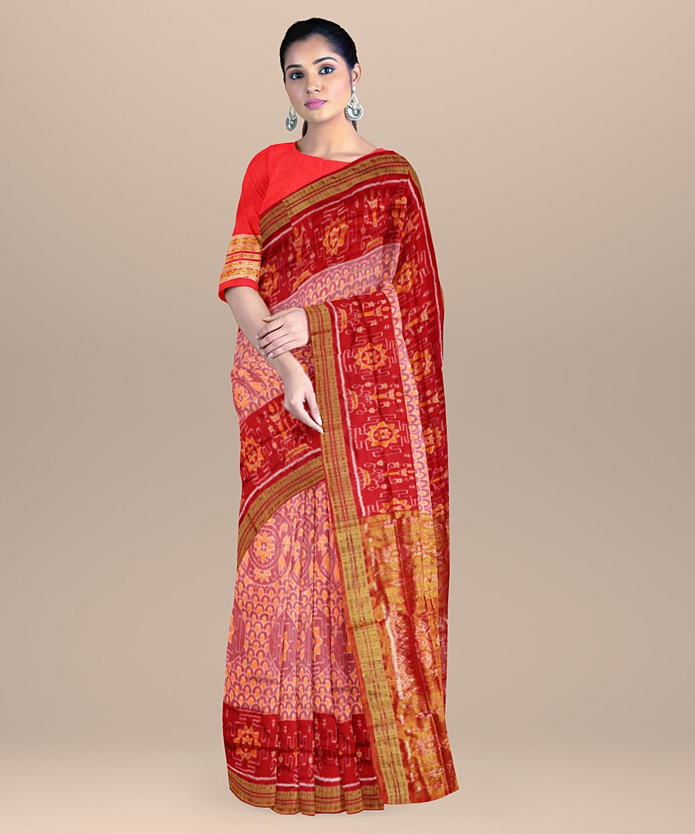 Coral pink red silk handloom sambalpuri saree