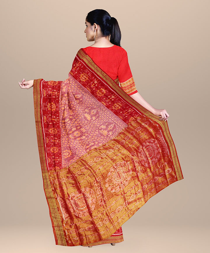 Coral pink red silk handloom sambalpuri saree