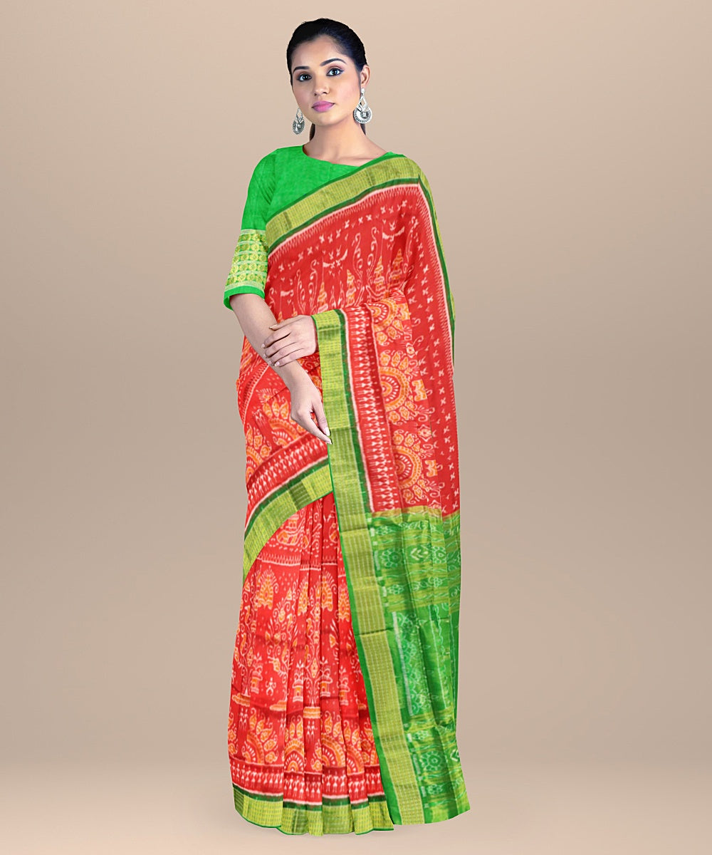 Red green silk handloom sambalpuri saree