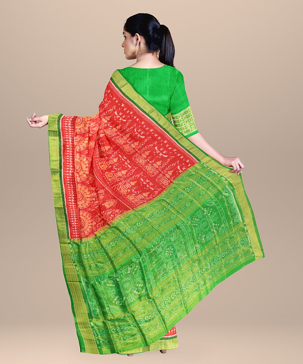 Red green silk handloom sambalpuri saree