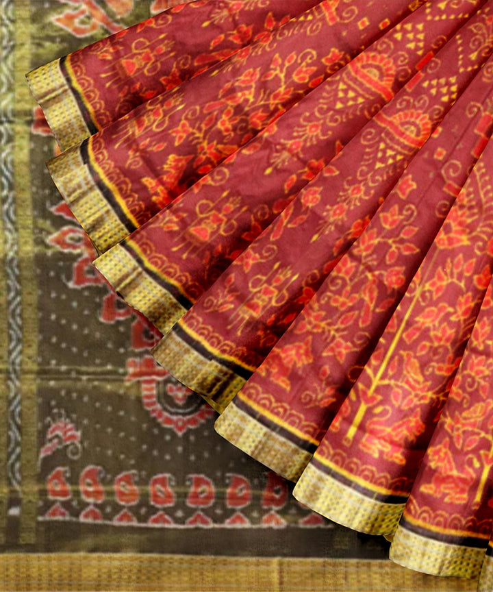 Maroon black silk handloom sambalpuri saree