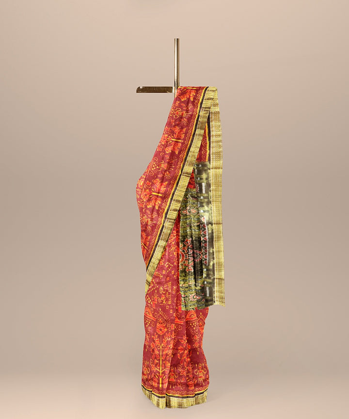 Maroon black silk handloom sambalpuri saree