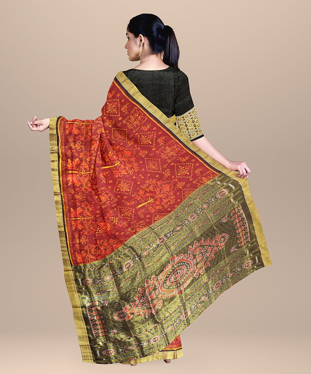 Maroon black silk handloom sambalpuri saree