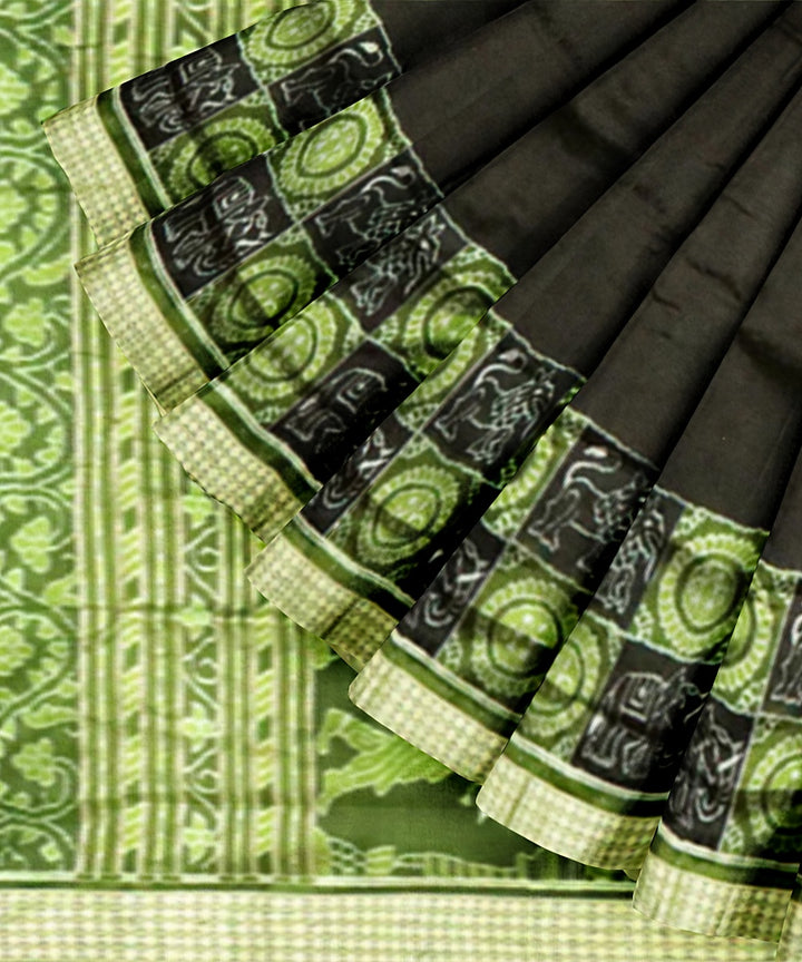 Black army green silk handloom sambalpuri saree