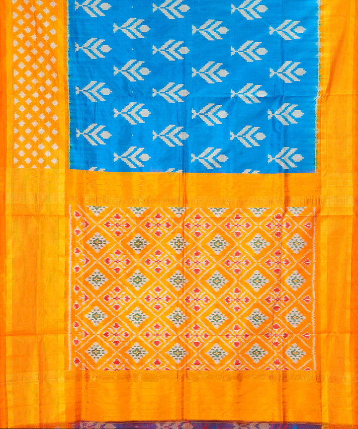 Sky blue yellow handwoven pochampally ikat silk saree