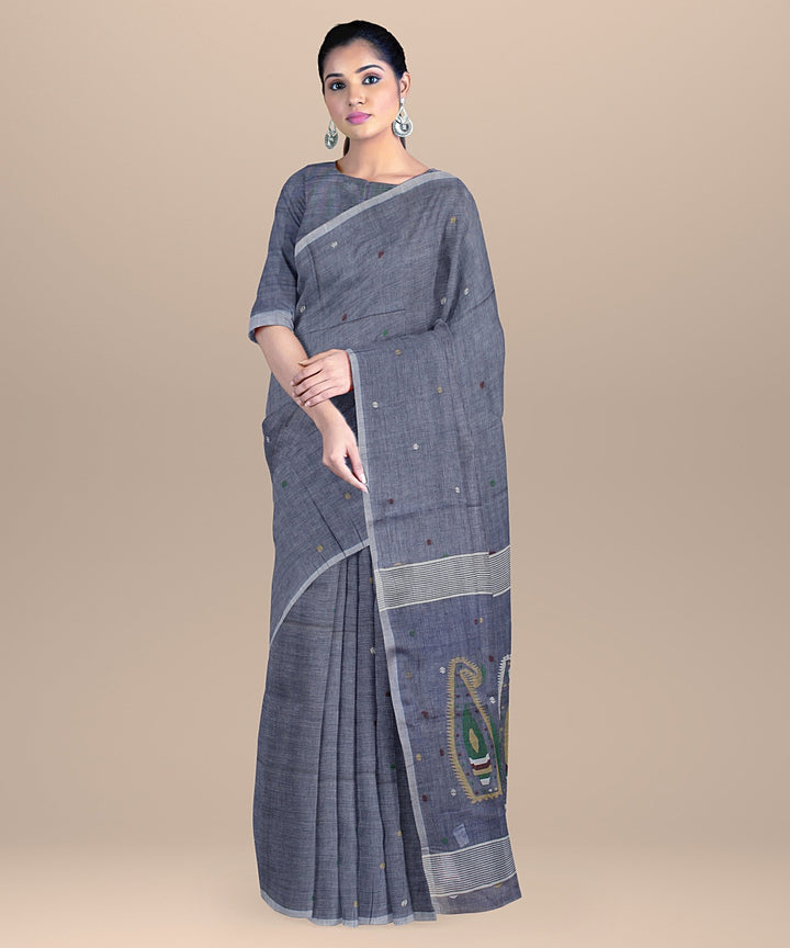 Light purple grey handloom cotton bengal saree