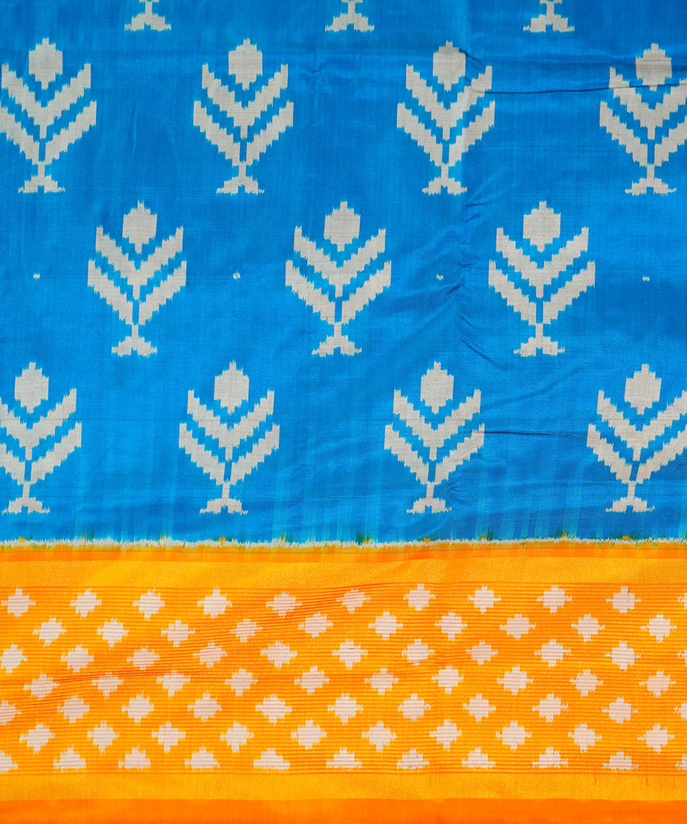 Sky blue yellow handwoven pochampally ikat silk saree