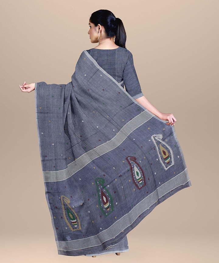 Light purple grey handloom cotton bengal saree