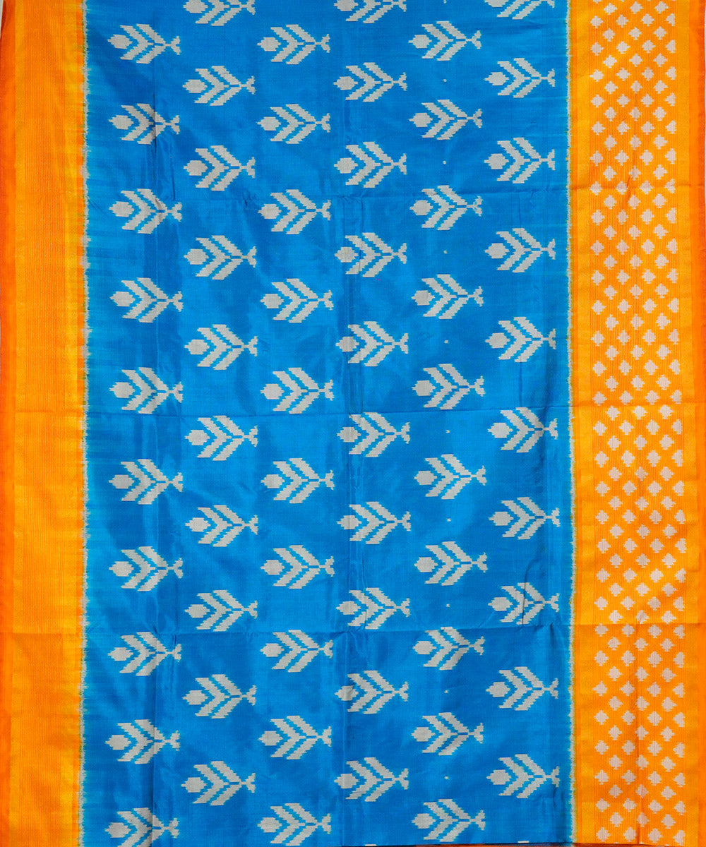 Sky blue yellow handwoven pochampally ikat silk saree